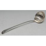 A George III silver Old English pattern ladle, quite plain, shell bowl, 34cm long, London,