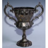 A 19th century Anglo-Indian silver inverted ogee pedestal military presentation cup, engraved with