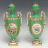 A pair of mid 19th century Coalport vases and covers, painted by Wm Cook, with oval cartouche with