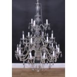 A substantial George III style glass twenty-one light electrolier, 137.5cm high overall excluding