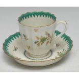 A Worcester chocolate cup or large coffee cup, of faceted form, decorated with stylised foliage,