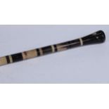 A 19th century Colonial horn walking stick, the cane composed of banded specimens, 91cm long