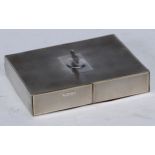 An Art Deco silver playing card box, with two drawer compartments, engine turned overall, 13.5cm