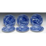 A set of six English pottery blue and white plates, each with a scenes from Dr. Syntax, 26cm diam,