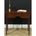 A 19th century mahogany lowboy, of small proportions, oversailing rectangular top above three