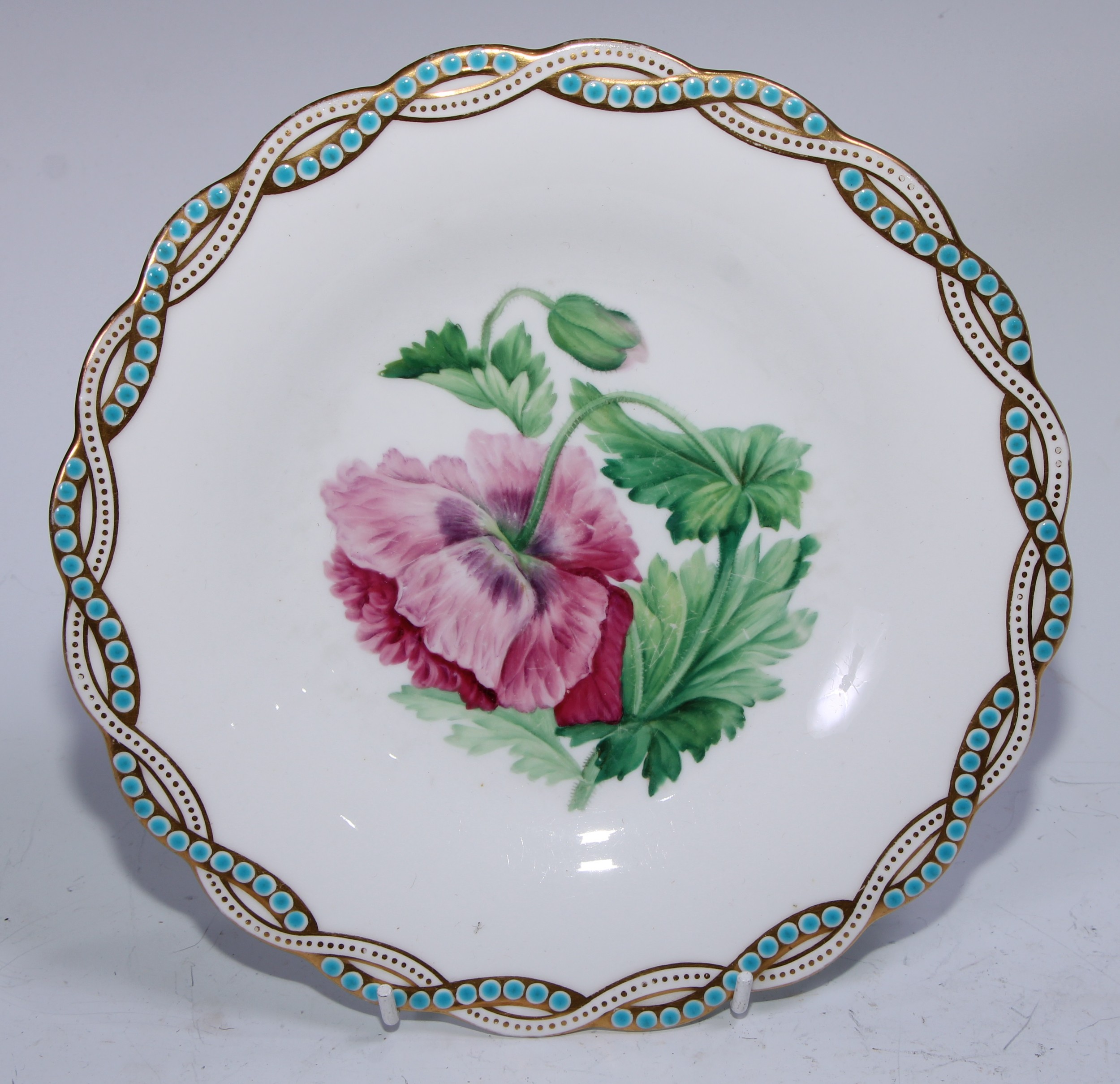 A Minton Botanical dessert service, comprising twelve shaped circular dinner plates, three - Image 13 of 19