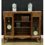 A 19th century Franglais gilt metal mounted kingwood and marquetry library side cabinet, marble