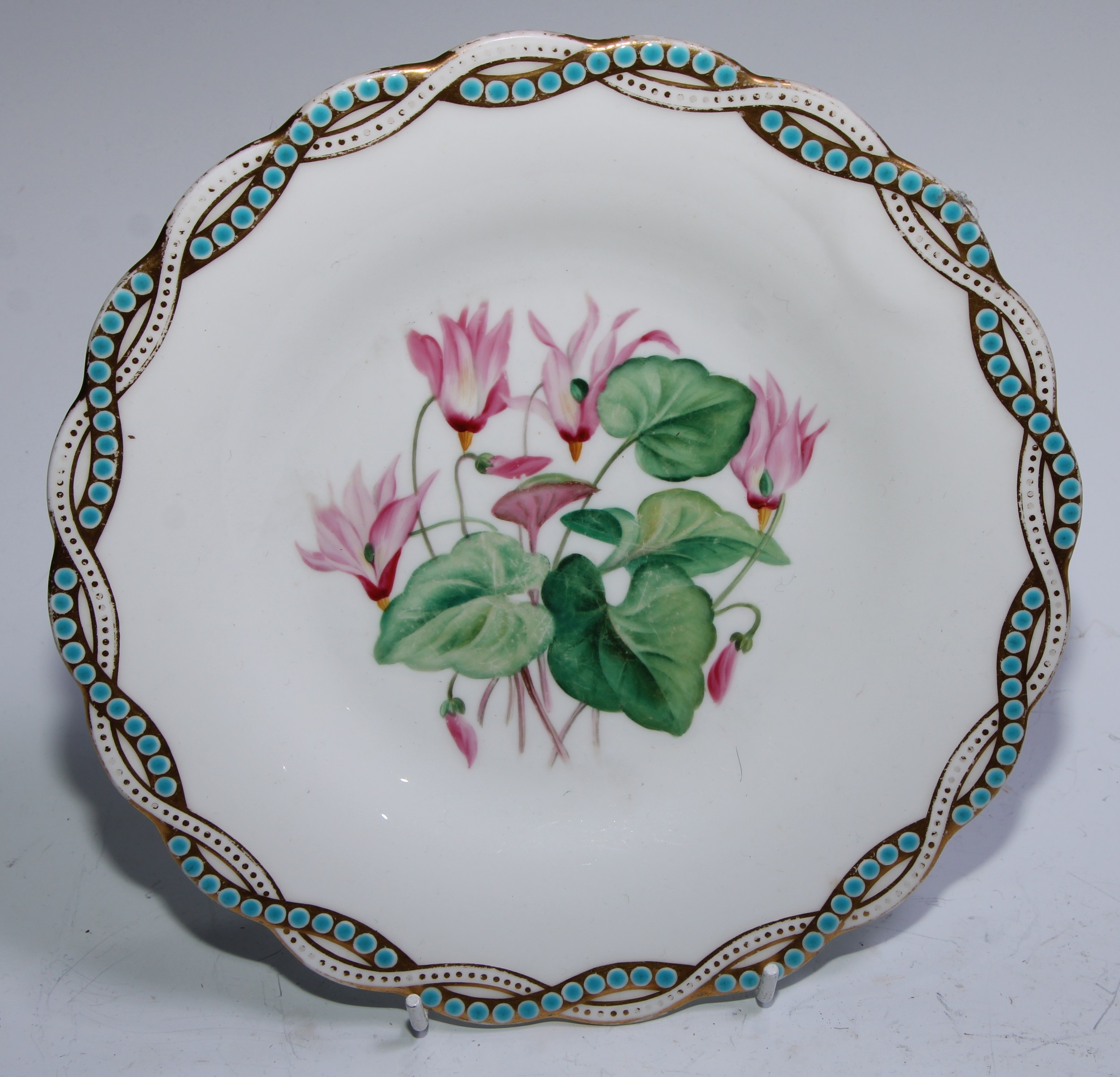 A Minton Botanical dessert service, comprising twelve shaped circular dinner plates, three - Image 9 of 19