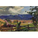 Modernist School (mid-20th century) Extensive Landscape indistinctly signed and dated 67, gouache,