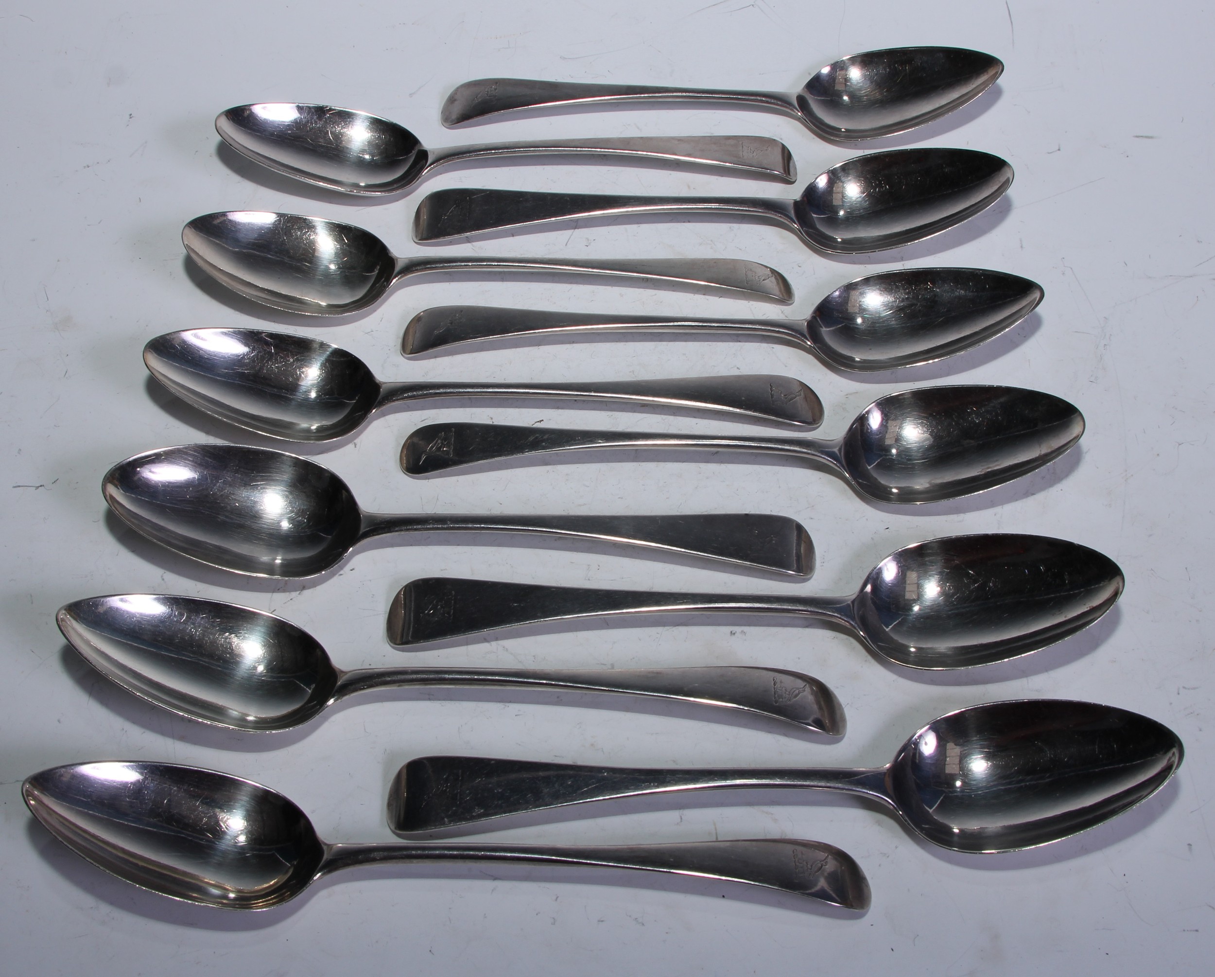 A composed set of twelve silver Old English pattern table spoons, Peter and Anne Bateman and other - Image 2 of 2
