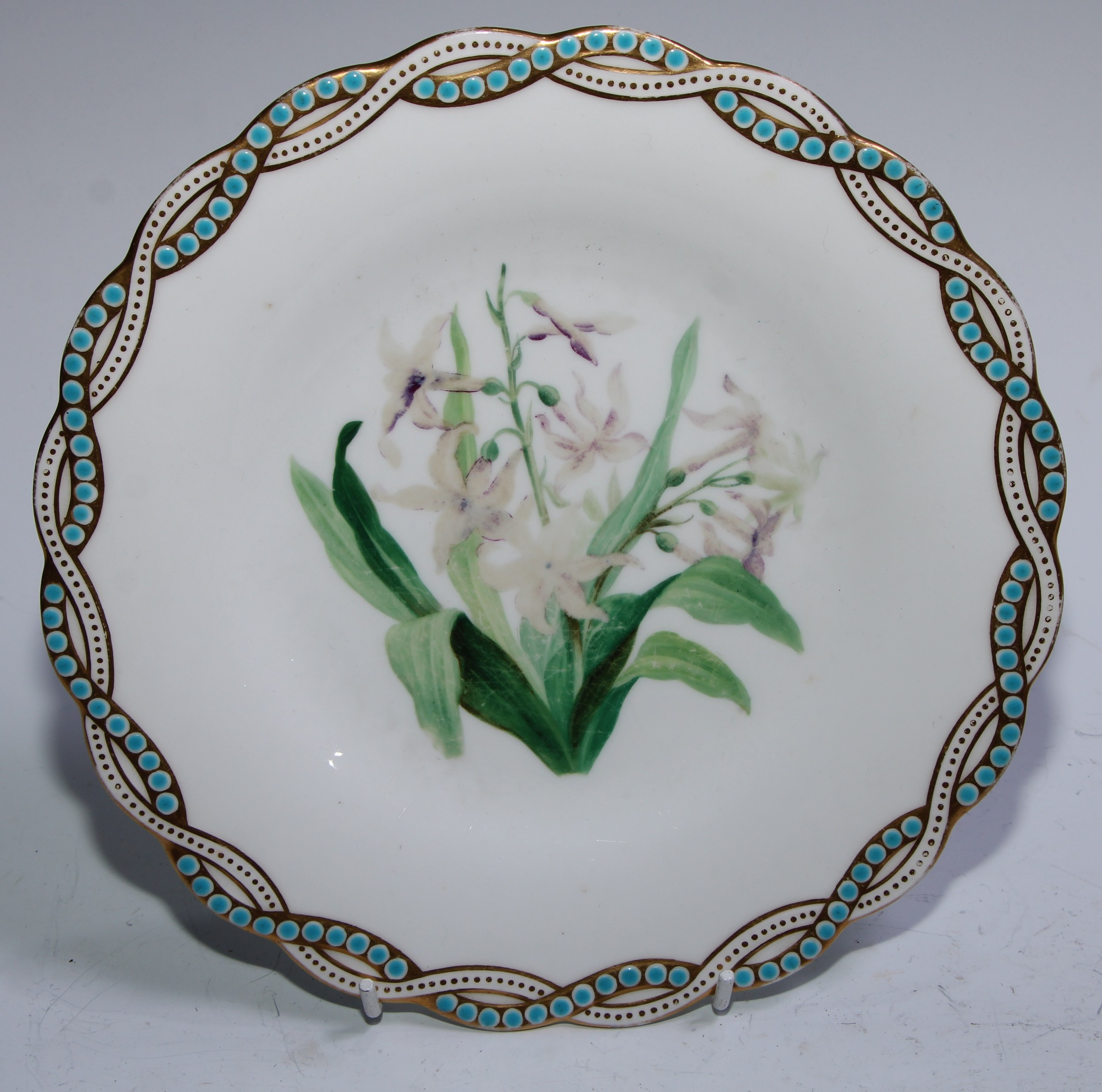 A Minton Botanical dessert service, comprising twelve shaped circular dinner plates, three - Image 7 of 19