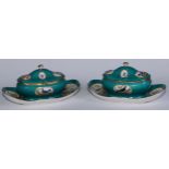 A pair of Sèvres sugar bowls and covers or sucrier de Monsieur le Premier of lobed boat shape, the