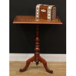 A 19th century mahogany, walnut and rosewood parquetry tripod occasional table, the rectangular