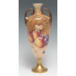 A Royal Worcester two-handled pedestal ovoid vase, painted by J Reed, signed, with ripe fruit,
