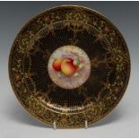 A Royal Worcester plate, painted by E. Townsend, signed, in Art Nouveaux style, with ripe fruit, the