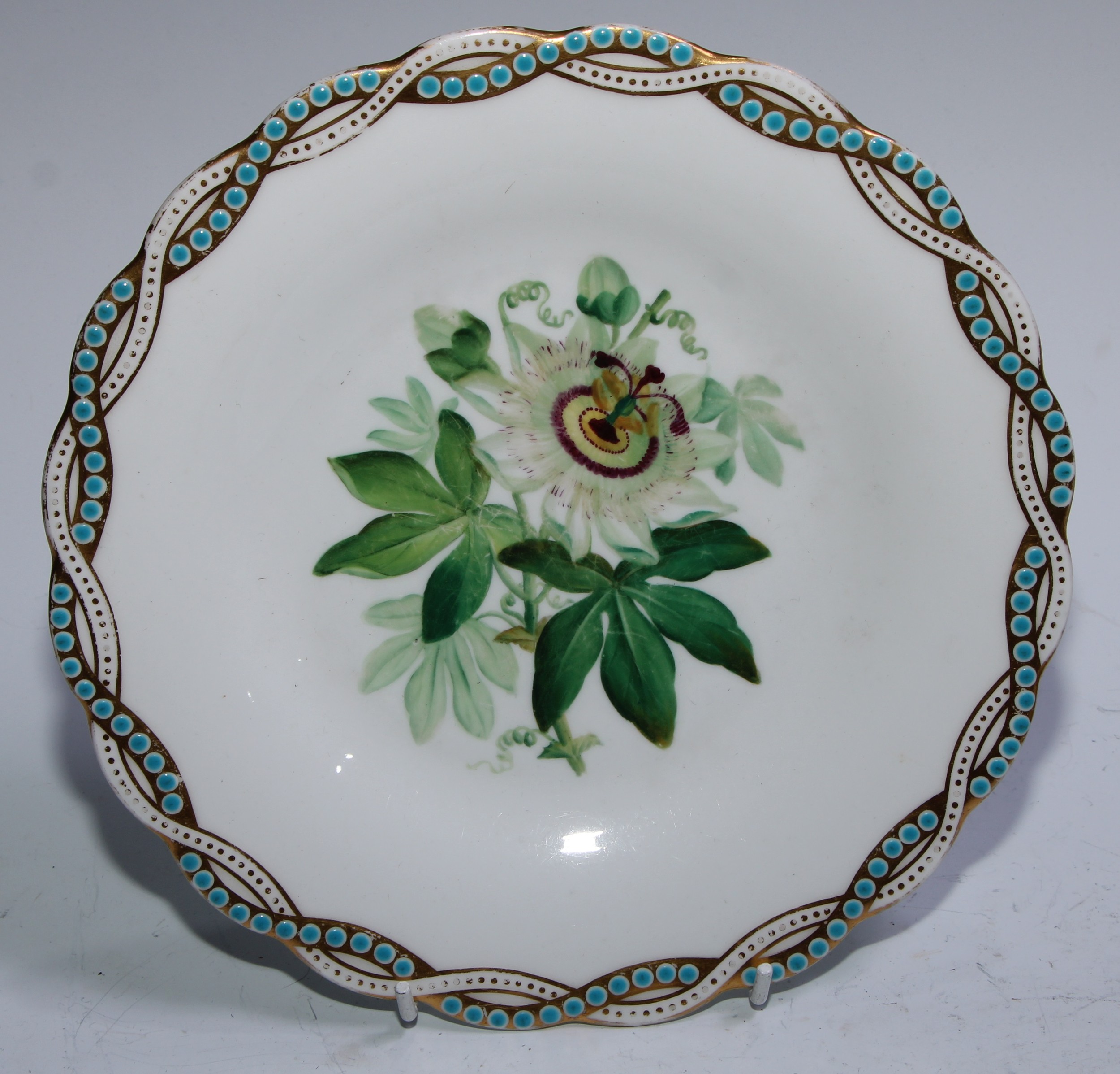 A Minton Botanical dessert service, comprising twelve shaped circular dinner plates, three - Image 10 of 19