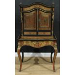 A 19th century gilt metal mounted Boulle and ebonised bonheur du jour, serpentine cresting flanked