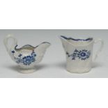 A Liverpool High Chelsea ewer, acanthus moulded, and painted in blue with stylised flower, 7cm high,