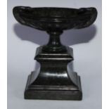 A 19th century Grand Tour serpentine pedestal comport, twin lizard handles, square plinth base, 20.