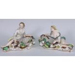 A pair of John Bevington Meissen figural sweetmeat baskets, of a classical lady and gentleman seated