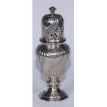 An 18th century Scandinavian silver inverted baluster sugar caster, probably Swedish, pierced bell