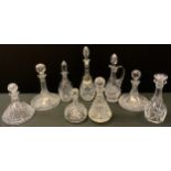 Glassware - cut glass ship's decanters and decanters, some with labels - Whiskey, Sherry, Port - and