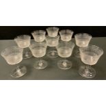 A set of eleven 19th century Waterford type glasses, etched and cut; etc