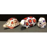 A Royal Crown Derby Pig paperweight; others, Tortoise, Harvest Mouse, all with ceramic stoppers, all
