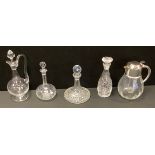 A cut glass ships decanter and stopper, prismatic stopper, cm high; a plated and clear glass