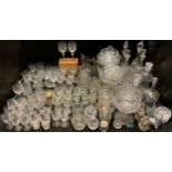 Cut and Moulded glass - decanters; vases; jugs; tumblers; wine glasses; Whitefriars; etc