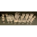 Glassware - a 19th century engraved and cut glass port Stuart crystal wine glasses, jugs, etc.