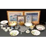 Ceramics & Glass - a Meissen floral spill holder; Belleek planter; carnival glass bowls; Japanese