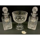 A pair of Thomas Webb lead crystal cut glass Wellington pattern decanters, three Crown Staffordshire