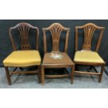 A near pair of 19th century oak side chairs, shaped and pierced splat, drop-in seats,, c.1800;