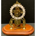 A 20th century skeleton clock, fusee movement, 28cm high, mahogany base