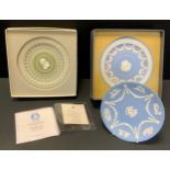 A Wedgwood Tri-Colour jasperware anniversary plate, limited edition 239 of 250, diced effect in sage
