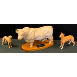 A Beswick Connoisseur model of a Charolais Bull, on wood base, 20.5cms high, ; a Beswick