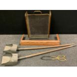 Metalware - a pair of 19th century anodised grain/malt scoops/shovels; copper fender, fire gaurd etc