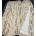 Large pair of cream and gold Damask curtains 335cm wide x 85cm length