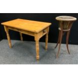 A Grand Pygmalion inlaid mahogany wine cooler/jardiniere stand, brass liner top, splayed tripod