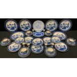 A Booths Real Old Willow pattern six setting dinner and tea set; other blue and white table ware.