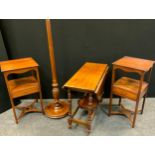 A George III mahogany wash stand, square top, under tier with single drawer; another similar; an