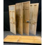 A pine internal four panel door, 195cm high, 74.5cm wide others, glass light topped etc (5)