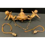 A 19th century French gilt metal two branch light fitting, central urnular section the two