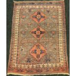 An antique, hand-made Sumach rug / carpet, woven in subdued tones of blue, grey, and pink, 170cm x