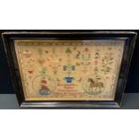 A mid 19th century needlework sampler, embroidered by Elizabeth Parks, Two Dales, aged 38 years,