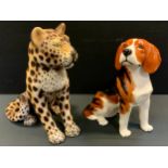 A Beswick Fireside model, Beagle, No 2300, 32cm high; another continental seated Leopard, 37cm high,