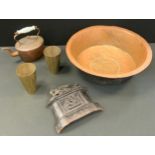 Kitchenalia - a 19th century French bowl; pair of Anglo Indian beakers; oval kettle; cast iron Welsh