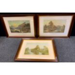 After Hubert Percy, a set of three Scottish Highland landscapes, lithographic prints, 33cm x