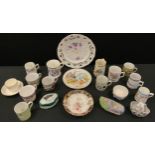 German Porcelain - A Present from Skegness, various cups and saucers, teapot stand; a Moss ware